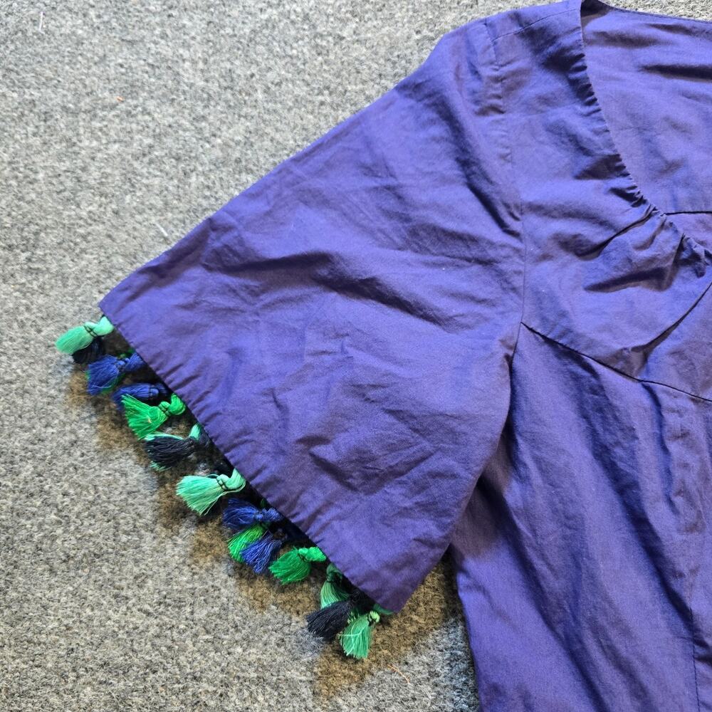 Kate Spade Dress Womens Size 6 Blue Green Peacock Tassels A Line Boho Casual - Picture 4 of 11